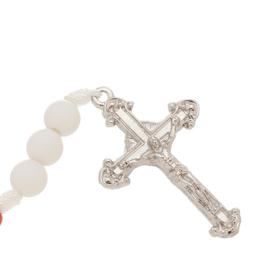 Terço da Misericórdia com Contas Pérola - Vermelho e Branco 8mm