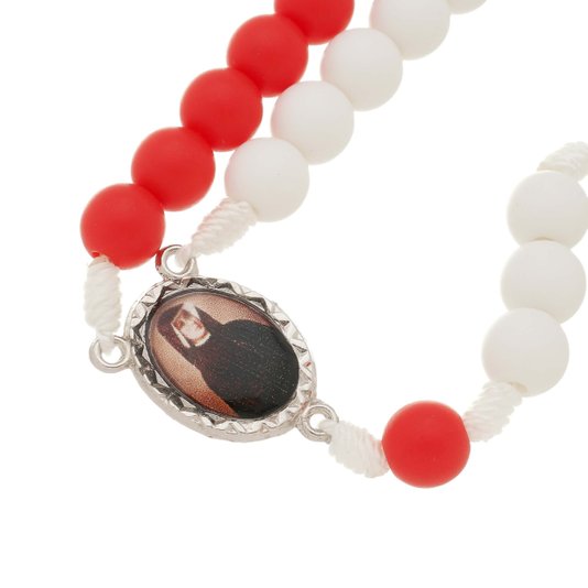Terço da Misericórdia com Contas Pérola - Vermelho e Branco 8mm