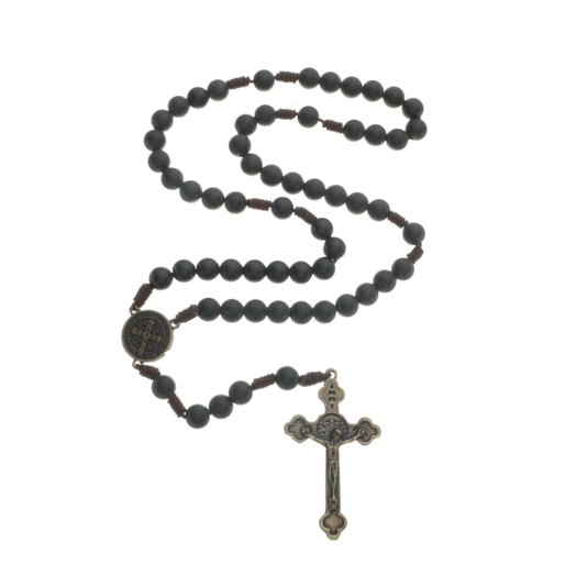 Terço da Medalha de São Bento com Contas Pérola - Preto Fosco