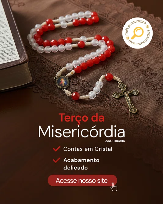 Terço da Misericórdia com Contas Cristal - Vermelho e Branco