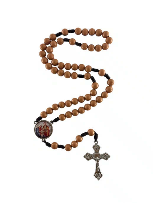 Terço da Sagrada Família de Nazaré com Contas Pérola - Salmão