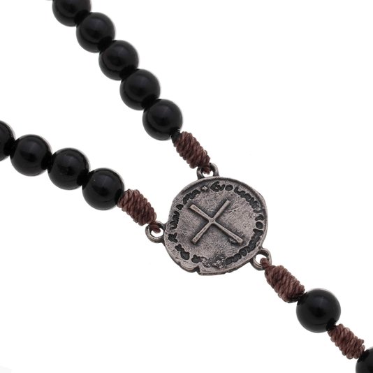 Terço Medalha Das Duas Cruzes - Preto 8mm