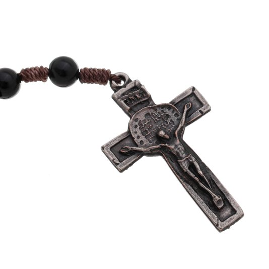 Terço Medalha Das Duas Cruzes - Preto 8mm