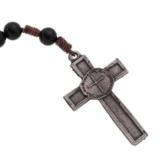 Terço Medalha Das Duas Cruzes - Preto 8mm
