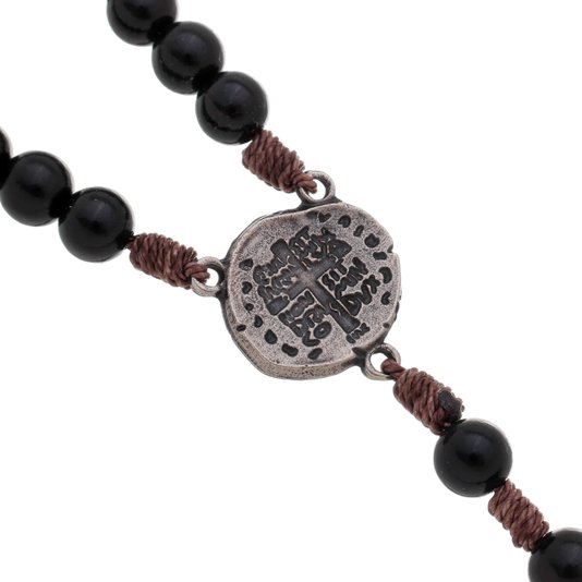 Terço Medalha Das Duas Cruzes - Preto 8mm
