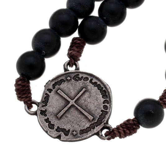 Terço Medalha Das Duas Cruzes - Preto Fosco 8mm