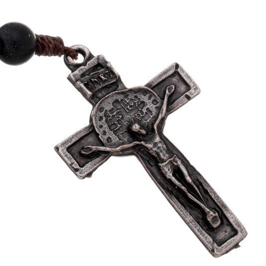 Terço Medalha Das Duas Cruzes - Preto Fosco 8mm