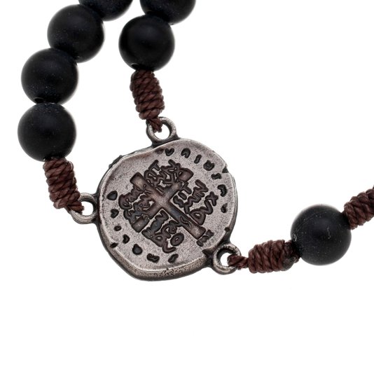 Terço Medalha Das Duas Cruzes - Preto Fosco 8mm