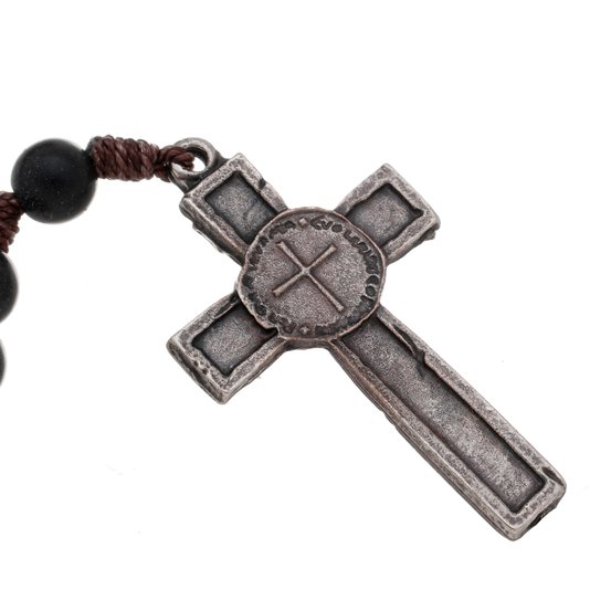 Terço Medalha Das Duas Cruzes - Preto Fosco 8mm