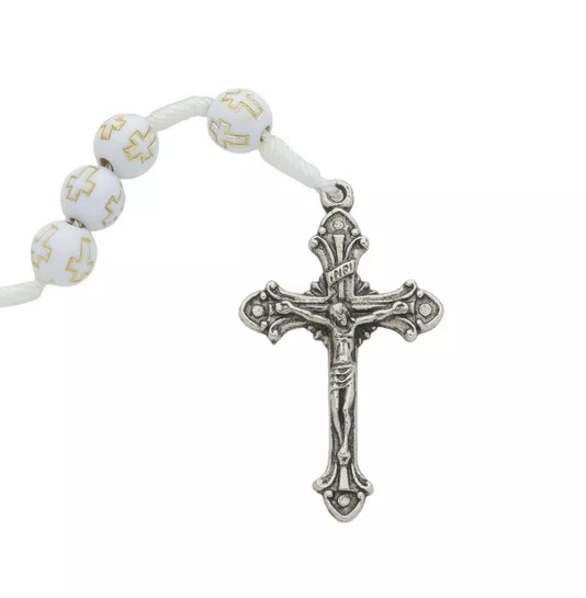 Terço das Mães que Oram pelos Filhos Nossa Senhora de La Salette - Conta Cruz Branca