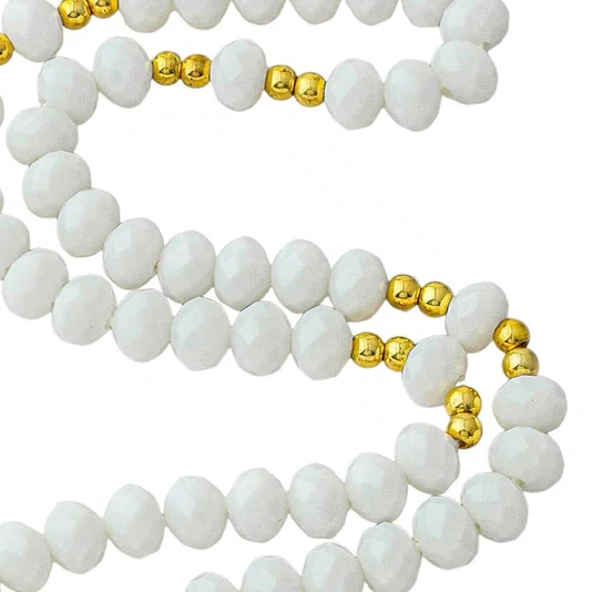 Terço de Cristal Branco Entremeio Dourado Imaculado Coração de Maria