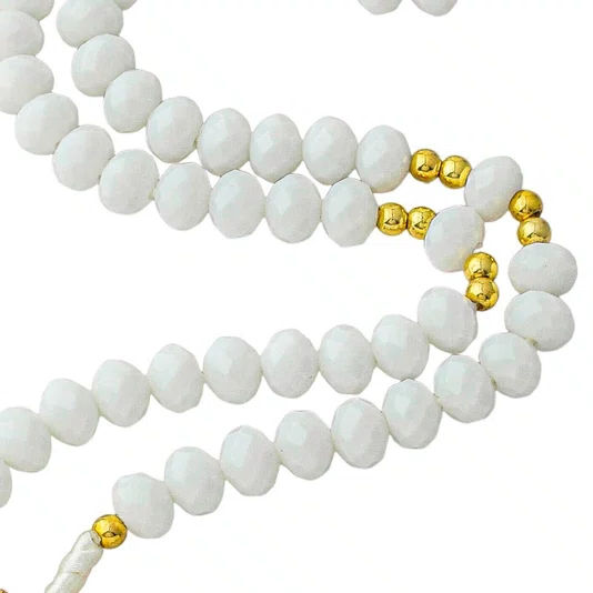 Terço de Cristal Branco Entremeio Dourado Sagrado Coração de Jesus