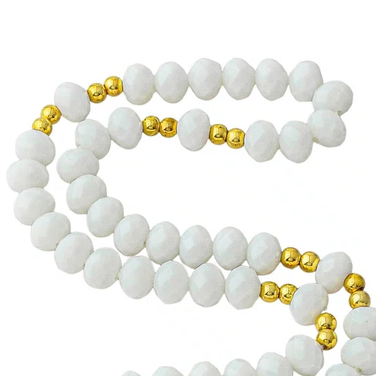 Terço de Cristal Branco Entremeio Dourado Sagrado Coração de Jesus