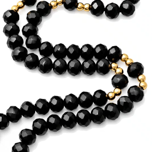 Terço de Cristal Nossa Senhora Aparecida Dourado Vazado Preto