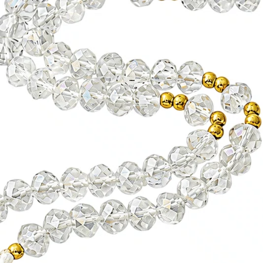 Terço de Cristal Nossa Senhora Aparecida Dourado Vazado Transparente