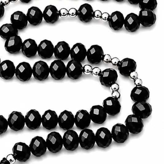 Terço de Cristal Nossa Senhora Aparecida Niquel Vazado Preto