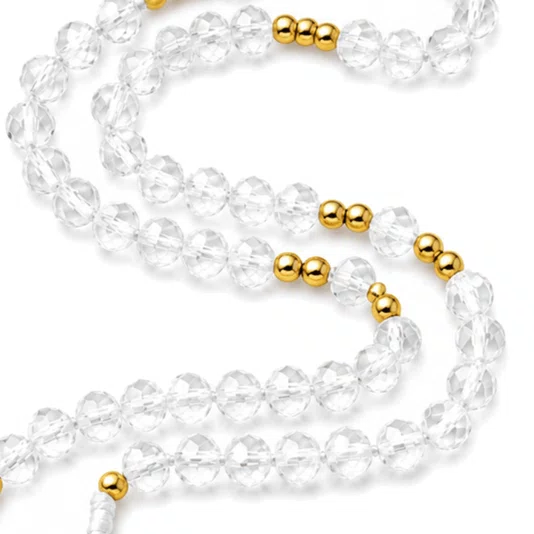 Terço de Cristal São Bento Dourado Transparente