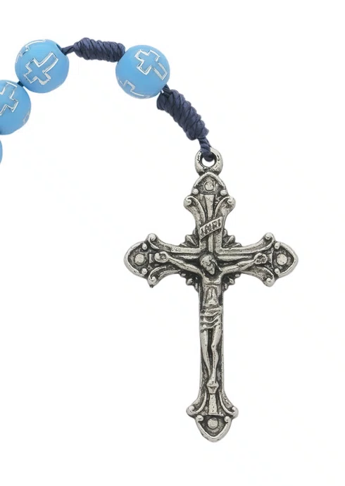 Terço de Nossa Senhora Aparecida com Conta Cruz - Azul Claro