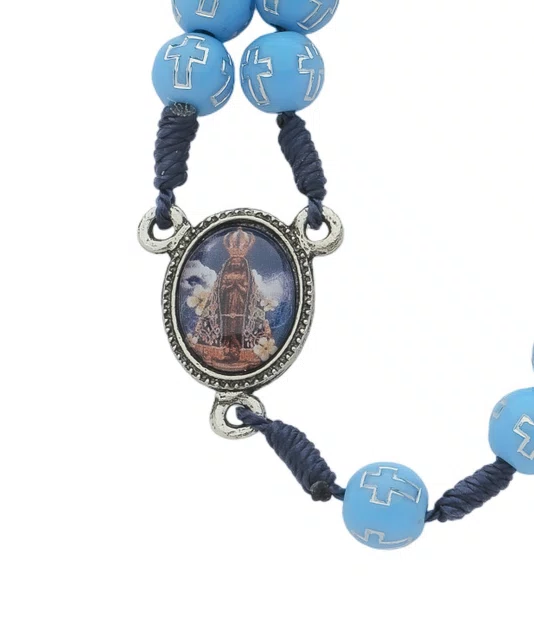Terço de Nossa Senhora Aparecida com Conta Cruz - Azul Claro