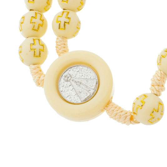 Terço de Nossa Senhora Aparecida com Conta Cruz - Creme