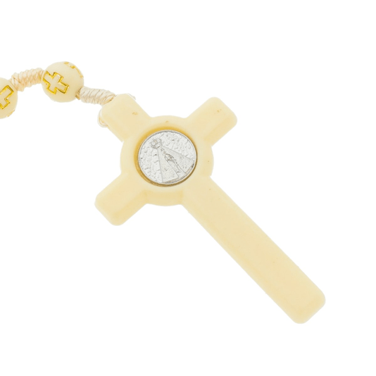 Terço de Nossa Senhora Aparecida com Conta Cruz - Creme
