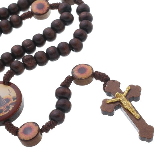 Terço de Nossa Senhora Aparecida em Madeira e Entremeios de Girassol