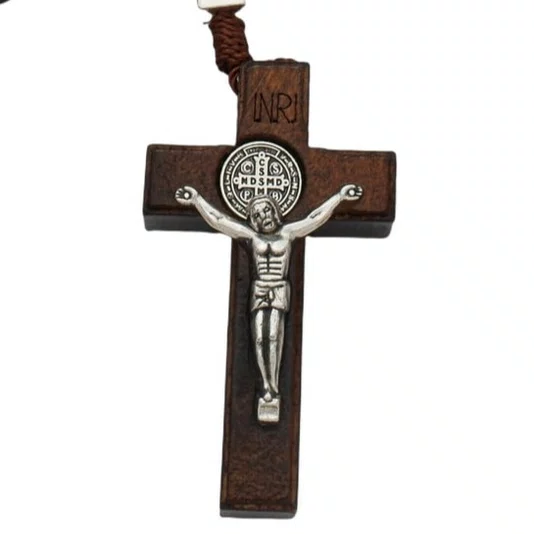 Terço de Nossa Senhora Das Graças da Contemplação Dos Mistérios Entremeio Metal e Contas Madeira Marrom Escuro 10mm