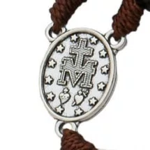 Terço de Nossa Senhora Das Graças da Contemplação Dos Mistérios Entremeio Metal e Contas Madeira Marrom Escuro 10mm