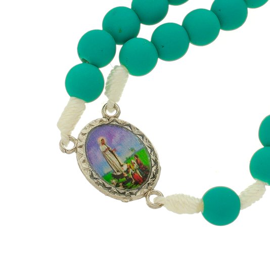 Terço de Nossa Senhora de Fátima Conta Emborrachada - Verde Água 8mm