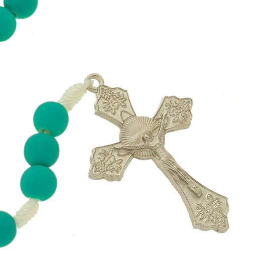 Terço de Nossa Senhora de Fátima Conta Emborrachada - Verde Água 8mm