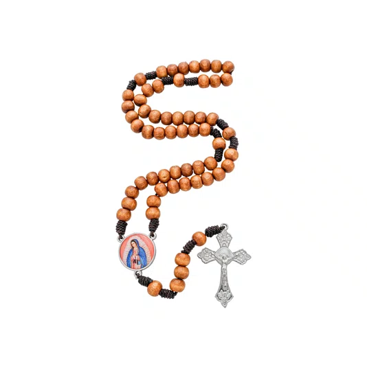 Terço de NS de Guadalupe Madeira Marrom Claro 8mm