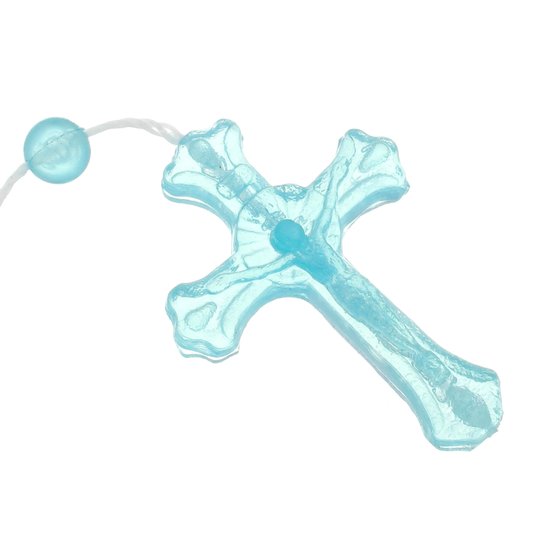 Kit Terço de Nylon Plástico Azul Claro Cristal - 12un