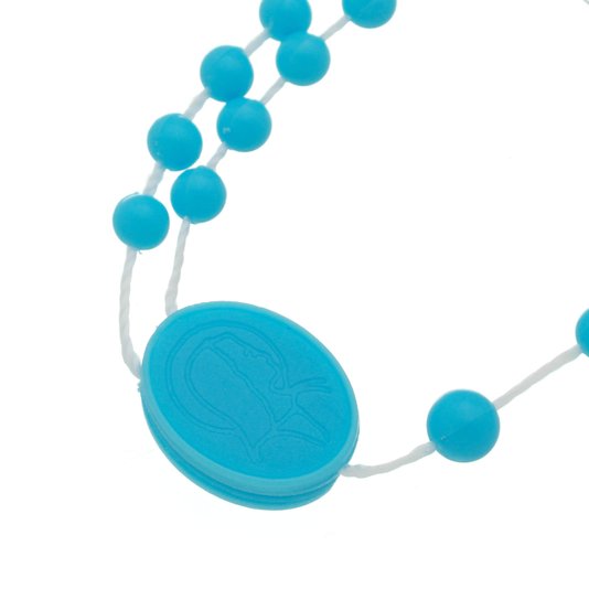 Terço de Plástico Azul com Caixa Acrílica