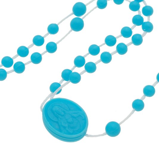 Terço de Plástico Azul com Caixa Acrílica