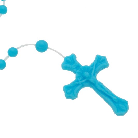 Terço de Plástico Azul com Caixa Acrílica