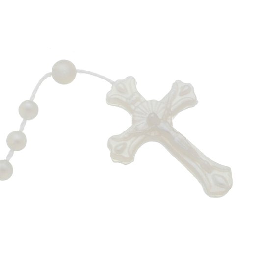 Kit com Terços de Plástico Branco Perolado de N. S. do Silêncio - 12Un