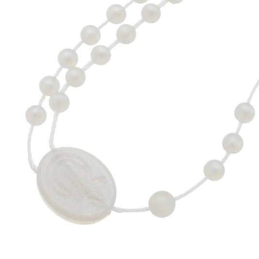 Kit com Terços de Plástico Branco Perolado de N. S. do Silêncio - 12Un