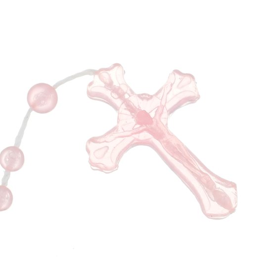 Kit Terço de Nylon Plástico Rosa Claro Cristal - 12un
