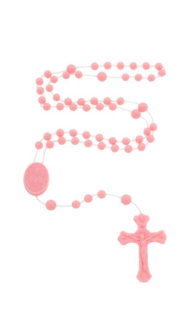 Terço de Nylon Plástico Rosa com Estojo