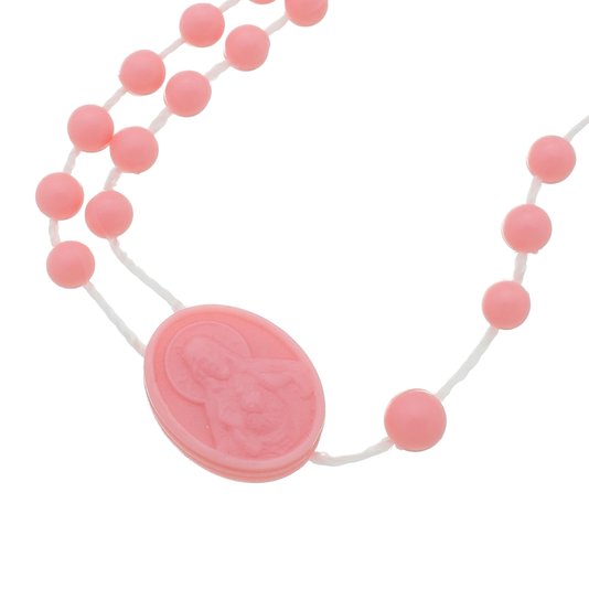Terço de Nylon Plástico Rosa com Estojo