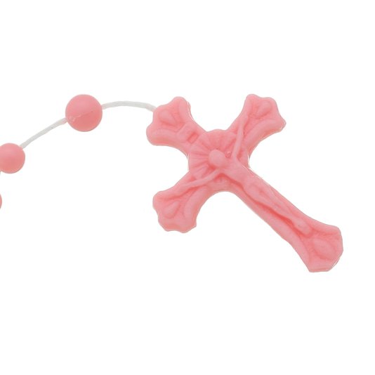 Terço de Nylon Plástico Rosa com Estojo