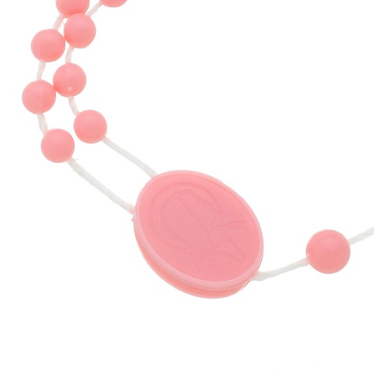 Terço de Nylon Plástico Rosa com Estojo