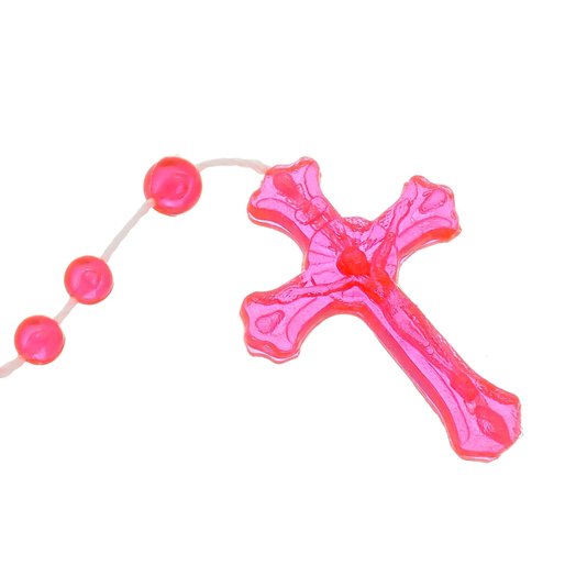 Kit Terço de Plástico Rosa Pink Cristal - 12un