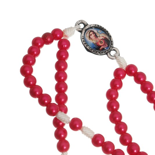 Terço de Pulso do Sagrado Coração de Jesus e Maria Vermelho - 3Un