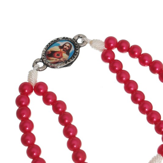Terço de Pulso do Sagrado Coração de Jesus e Maria Vermelho - 3Un