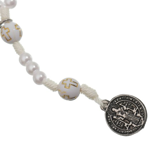Kit Terço de Pulso da Medalha de São Bento Branco - 3Un