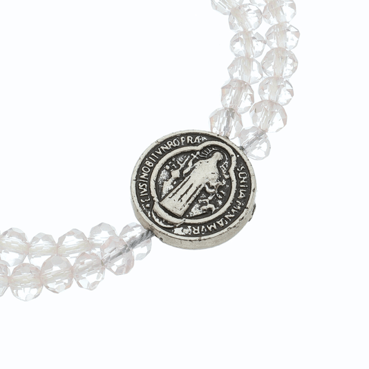 Kit Terço de Pulso com Medalha de São Bento e Conta Cristal Translúcido - 2Un