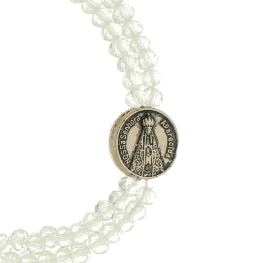 Kit Terço de Pulso de Nossa Senhora Aparecida com Conta Cristal Translúcida - 2Un