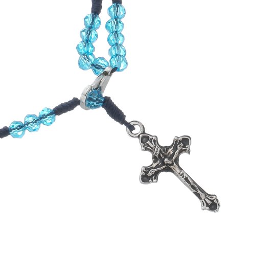 Kit Terço de Pulso de Nossa Senhora Aparecida com Conta Cristal Azul Translúcido - 2Un