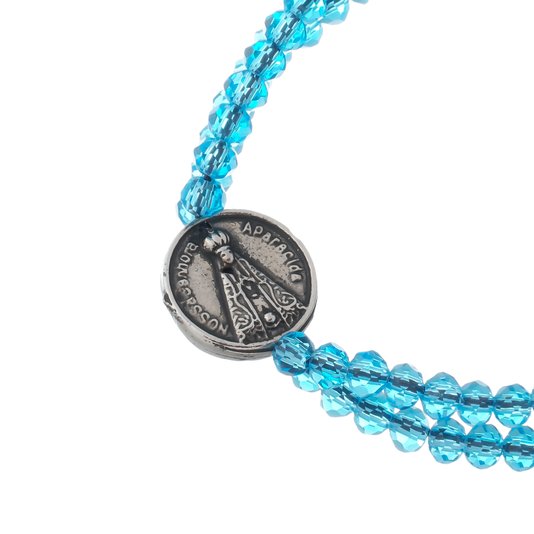 Kit Terço de Pulso de Nossa Senhora Aparecida com Conta Cristal Azul Translúcido - 2Un